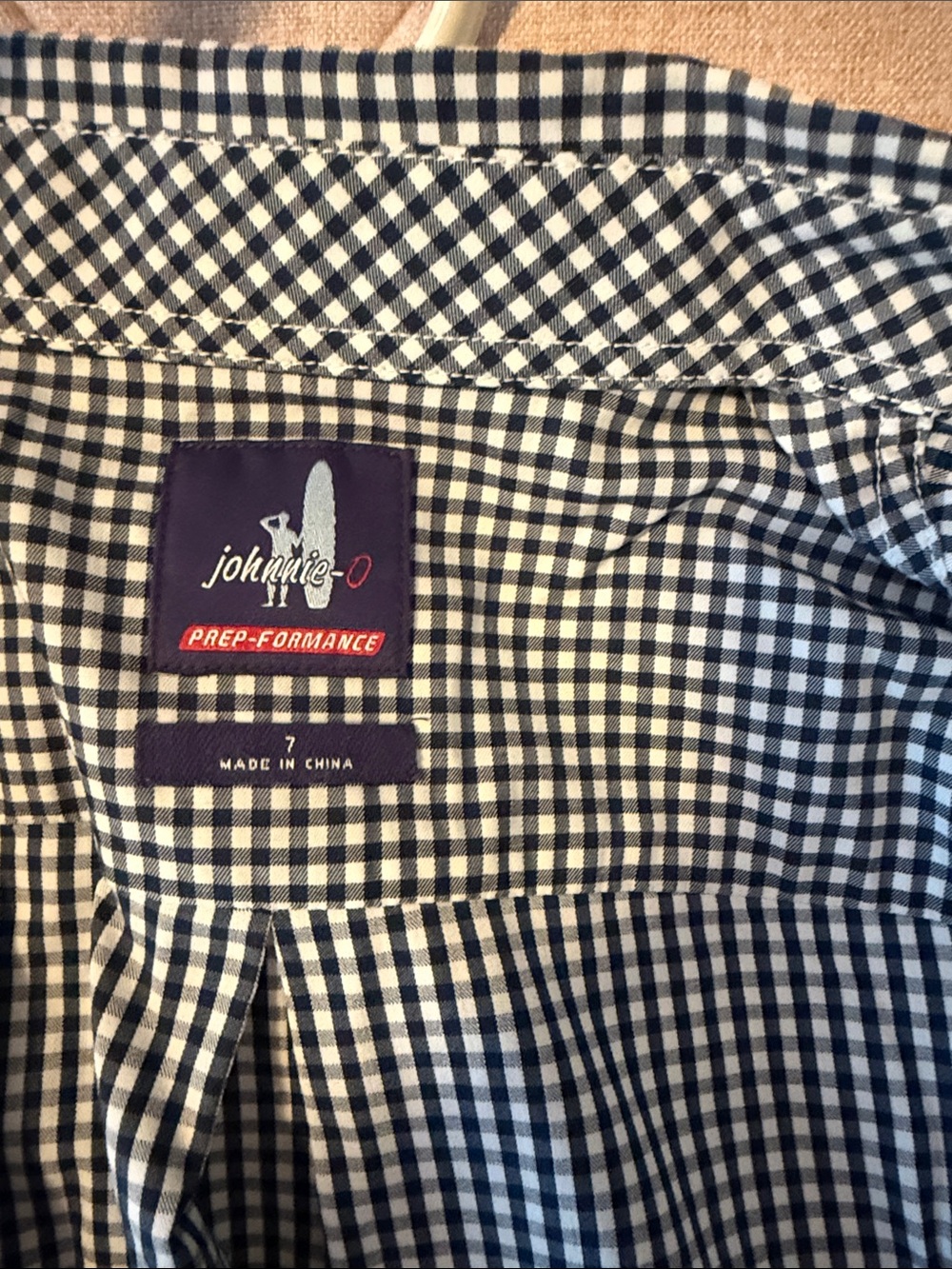 johnnie-O Navy and White Gingham Button-Down Shirt Performance stretch fabric
